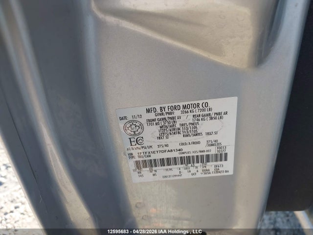 12595683 :رقم المزاد ، 1FTFX1ET7DFA81340 vin ، 2013 Ford F-150 Xlt مزاد بيع