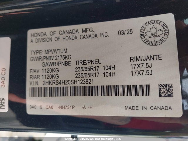 2HKRS4H20SH123821 Honda CR-V