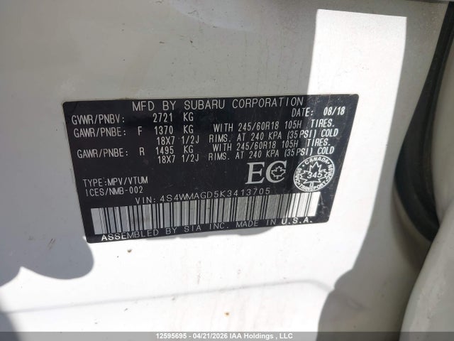 4S4WMAGD5K3413705 Subaru Ascent Premium