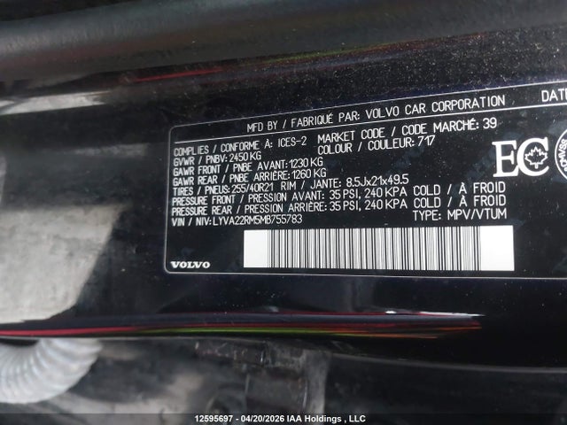 LYVA22RM5MB755783 Volvo Xc60 T6 R-design
