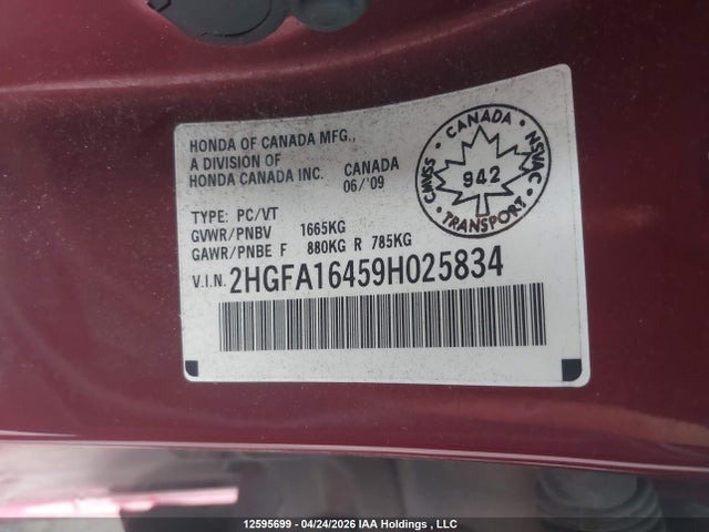 Продаж на аукціоні авто 2009 Honda Civic Dx-g, vin: 2HGFA16459H025834, номер лоту: 12595699