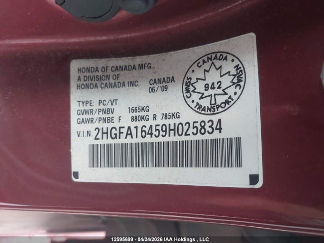 Продаж на аукціоні авто 2009 Honda Civic Dx-g, vin: 2HGFA16459H025834, номер лоту: 12595699