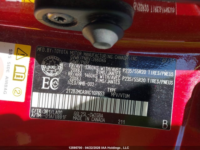 Aukcja sprzedaży 2017 Lexus Rx 350, vin: 2T2BZMCA9HC107653, numer aukcji: 12595700