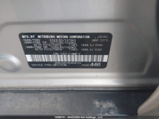 JA4AJ3AU1KU604733 Mitsubishi Rvr Se/se Black Edition/se Limited Edition