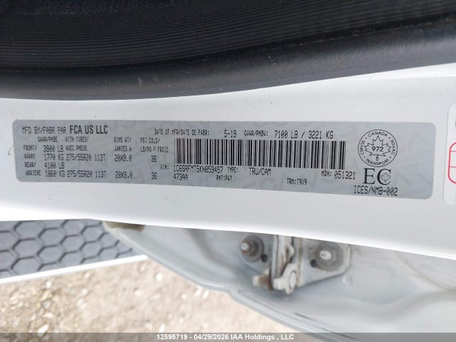 2019 Ram 1500 Big Horn/lone Star მანქანა იყიდება აუქციონზე, vin: 1C6SRFMT5KN859457, აუქციონის ნომერი: 12595719