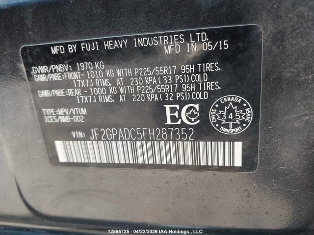 Aukcja sprzedaży 2015 Subaru Xv Crosstrek Sport Package/touring, vin: JF2GPADC5FH287352, numer aukcji: 12595725