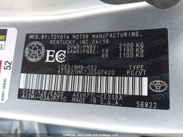 4T1B21HK7JU507420 Toyota Camry Hybrid Se