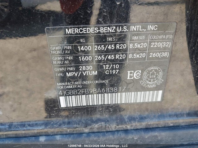 12595748 :رقم المزاد ، 4JGBB2FB9BA683817 vin ، 2011 Mercedes-benz Ml 350 Bluetec 4matic مزاد بيع