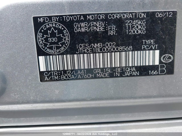 Продажа на аукционе авто 2013 Lexus Gs 350 350, vin: JTHCE1BL0D5008568, номер лота: 12595771