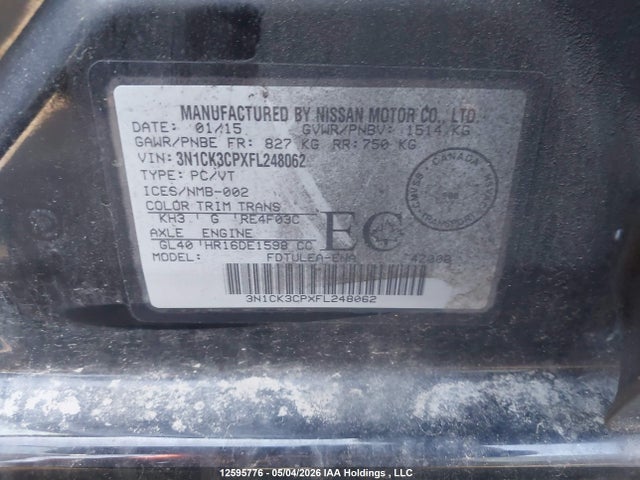 Продажа на аукционе авто 2015 Nissan Micra, vin: 3N1CK3CPXFL248062, номер лота: 12595776