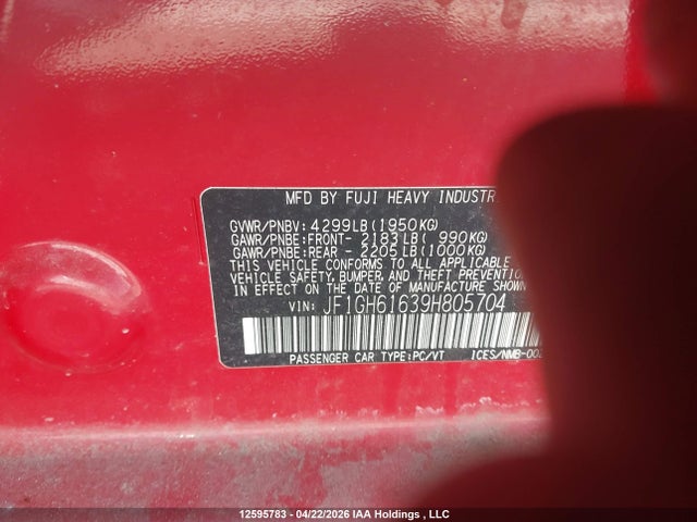 12595783 :رقم المزاد ، JF1GH61639H805704 vin ، 2009 Subaru Impreza 2.5i مزاد بيع