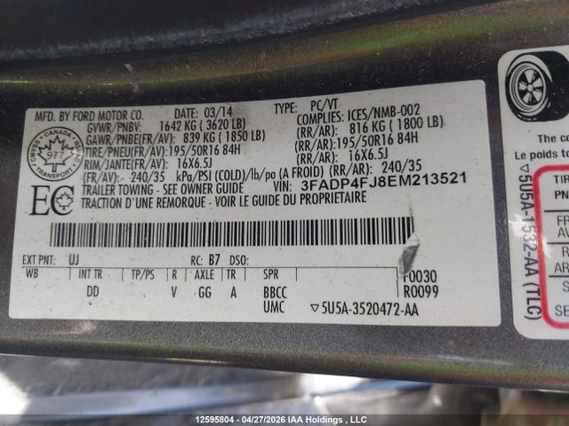 Продажа на аукционе авто 2014 Ford Fiesta, vin: 3FADP4FJ8EM213521, номер лота: 12595804