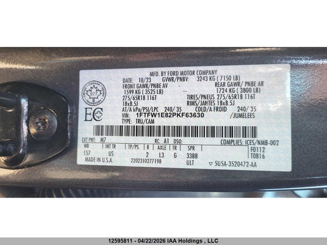 Продажа на аукционе авто 2023 Ford F150 Supercrew, vin: 1FTFW1E82PKF63630, номер лота: 12595811
