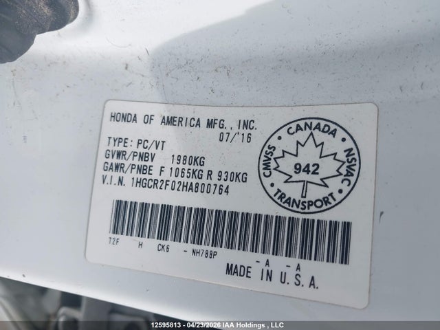 1HGCR2F02HA800764 Honda Accord Touring