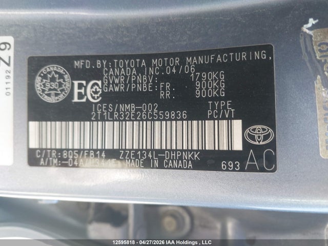 2006 Toyota Corolla Matrix Xr მანქანა იყიდება აუქციონზე, vin: 2T1LR32E26C559836, აუქციონის ნომერი: 12595818