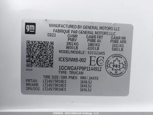 1GCWGAFP9P1144912 Chevrolet Express G2500