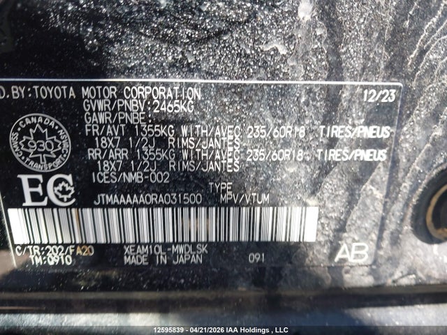 Aukcja sprzedaży 2024 Toyota Bz4x, vin: JTMAAAAA0RA031500, numer aukcji: 12595839