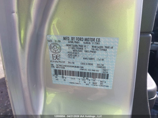 Продаж на аукціоні авто 2009 Ford Escape Xlt, vin: 1FMCU93GX9KB46126, номер лоту: 12595854