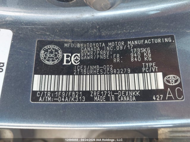 2T1BURHE5JC983279 Toyota Corolla