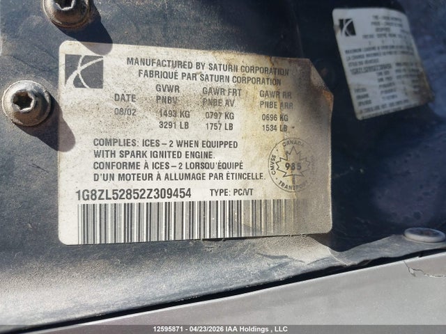 Aukcja sprzedaży 2002 Saturn Sl, vin: 1G8ZL52852Z309454, numer aukcji: 12595871
