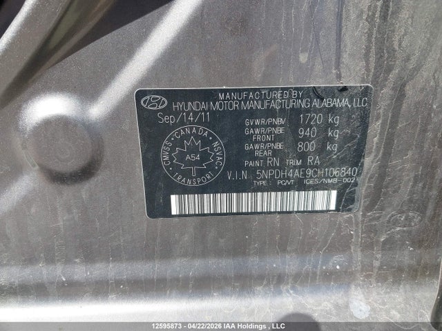12595873 :رقم المزاد ، 5NPDH4AE9CH106840 vin ، 2012 Hyundai Elantra Gls/limited مزاد بيع
