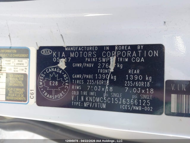 2018 Kia Sedona Sx+ მანქანა იყიდება აუქციონზე, vin: KNDMC5C15J6366125, აუქციონის ნომერი: 12595878