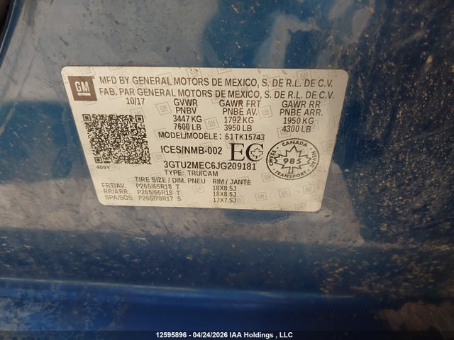 3GTU2MEC6JG209181 GMC Sierra 1500 Sle