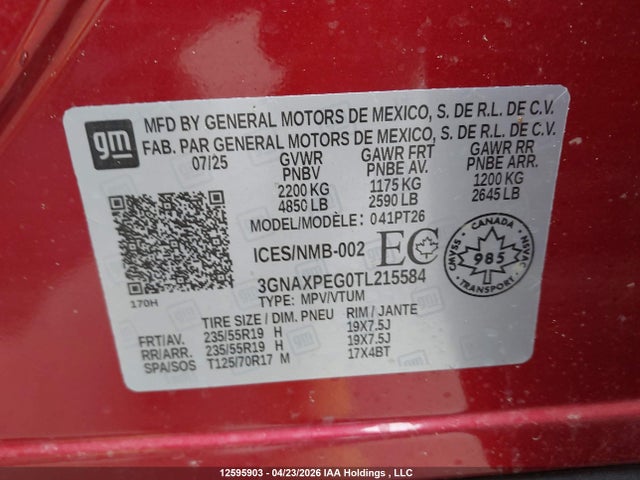 2026 Chevrolet Equinox Lt მანქანა იყიდება აუქციონზე, vin: 3GNAXPEG0TL215584, აუქციონის ნომერი: 12595903