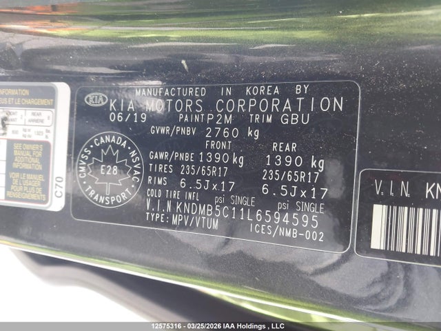 KNDMB5C11L6594595 KIA SEDONA LX