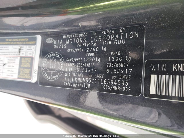 KNDMB5C11L6594595 KIA SEDONA LX