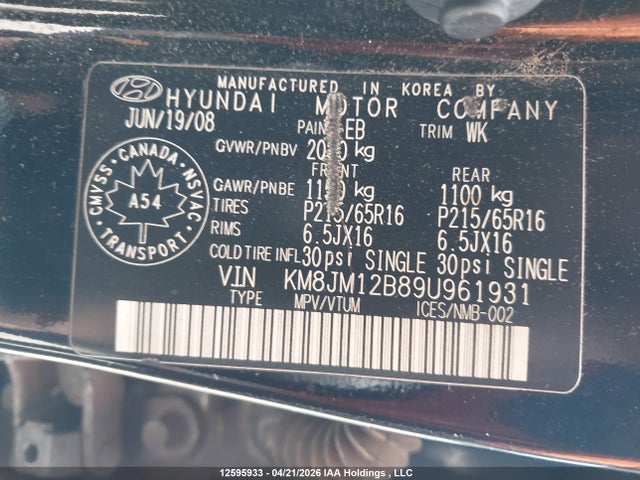 Aukcja sprzedaży 2009 Hyundai Tucson Gls, vin: KM8JM12B89U961931, numer aukcji: 12595933