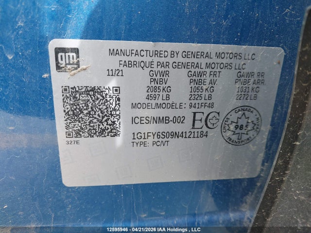 1G1FY6S09N4121184 Chevrolet Bolt Euv Lt