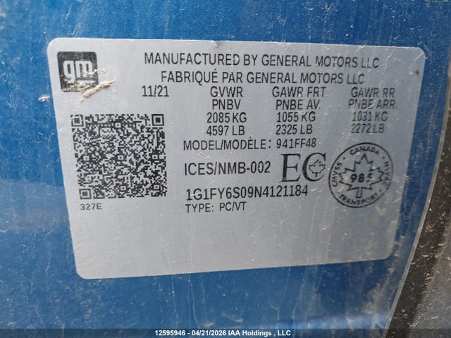 1G1FY6S09N4121184 Chevrolet Bolt Euv Lt
