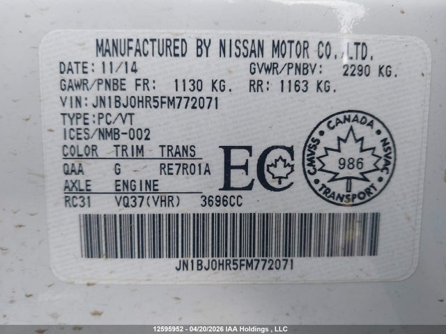 Продаж на аукціоні авто 2015 Infiniti Qx50, vin: JN1BJ0HR5FM772071, номер лоту: 12595952