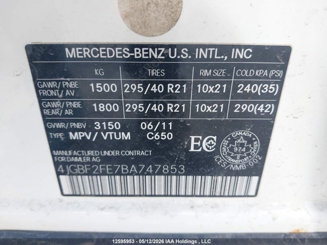 12595953 :رقم المزاد ، 4JGBF2FE7BA747853 vin ، 2011 Mercedes-benz Gl 350 Bluetec مزاد بيع