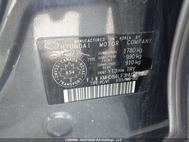 KMHD84LF3HU113183 Hyundai ELANTRA GL