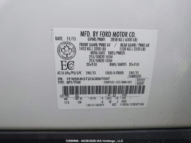 Ford EXPLORER SPORT 2016 1FM5K8GT2GGB67097 Image 9