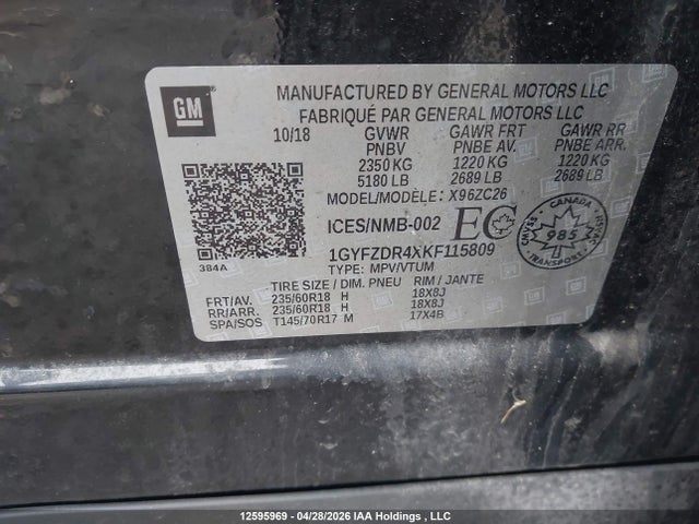 1GYFZDR4XKF115809 Cadillac Xt4 Premium Luxury