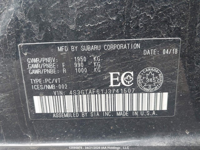 2018 Subaru Impreza მანქანა იყიდება აუქციონზე, vin: 4S3GTAF61J3741507, აუქციონის ნომერი: 12595978