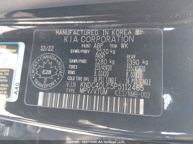 Aukcja sprzedaży 2023 Kia Ev6 Long Range W/gt-line Pkg 1/long Range W/gt-line Pkg 2, vin: KNDC4DLC5P5112465, numer aukcji: 12595986