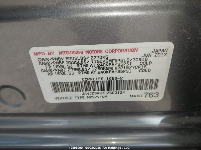 JA4JZ3AX7EZ602124 Mitsubishi Outlander Se