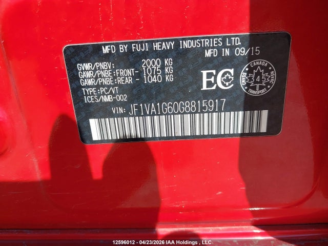12596012 :رقم المزاد ، JF1VA1G60G8815917 vin ، 2016 Subaru Wrx مزاد بيع
