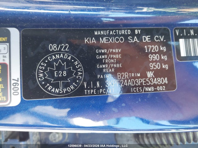 Aukcja sprzedaży 2023 Kia Forte Lx, vin: 3KPF24AD3PE534804, numer aukcji: 12596039