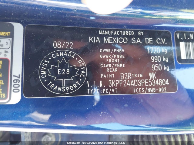 Aukcja sprzedaży 2023 Kia Forte Lx, vin: 3KPF24AD3PE534804, numer aukcji: 12596039