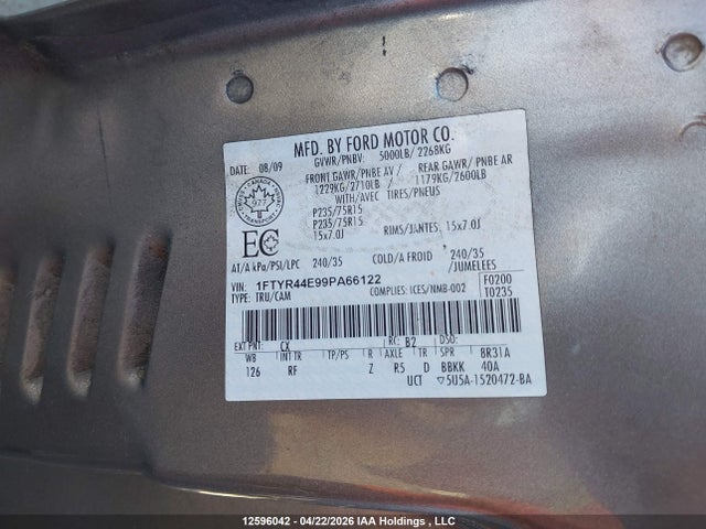 12596042 :رقم المزاد ، 1FTYR44E99PA66122 vin ، 2009 Ford Ranger Super Cab مزاد بيع