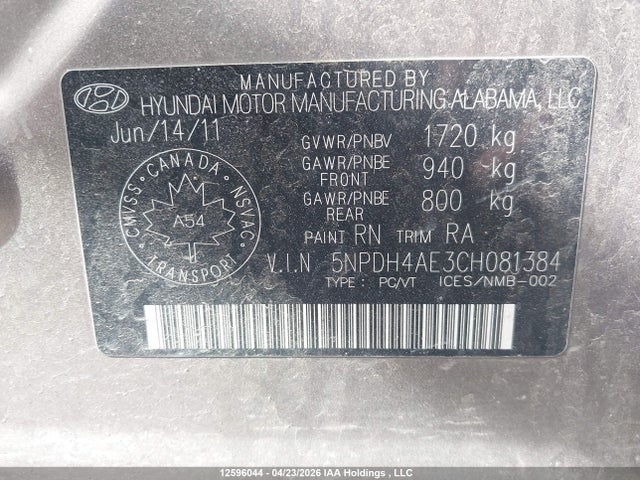 Продажа на аукционе авто 2012 Hyundai Elantra Gls/limited, vin: 5NPDH4AE3CH081384, номер лота: 12596044