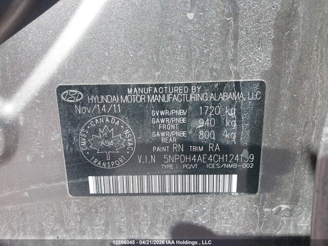 Продаж на аукціоні авто 2012 Hyundai Elantra Gls/limited, vin: 5NPDH4AE4CH124159, номер лоту: 12596045