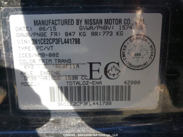 Aukcja sprzedaży 2015 Nissan Versa Note S/s Plus/sv/sl/sr, vin: 3N1CE2CP3FL441798, numer aukcji: 12596065