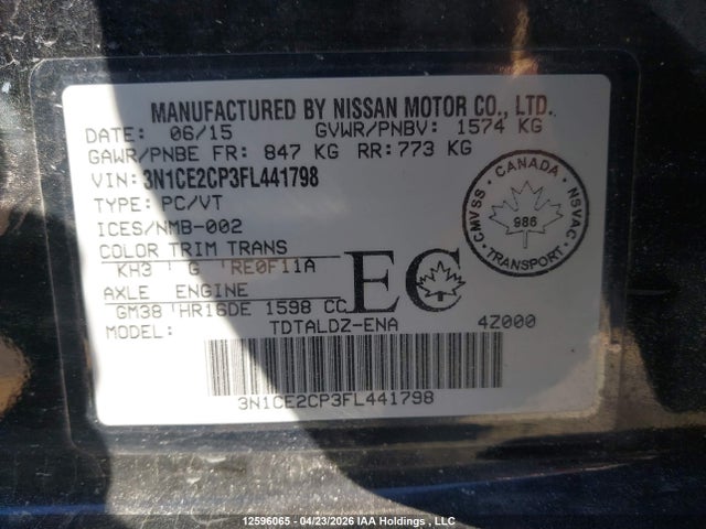 Aukcja sprzedaży 2015 Nissan Versa Note S/s Plus/sv/sl/sr, vin: 3N1CE2CP3FL441798, numer aukcji: 12596065
