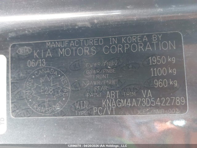 2013 Kia Optima მანქანა იყიდება აუქციონზე, vin: KNAGM4A73D5422789, აუქციონის ნომერი: 12596078